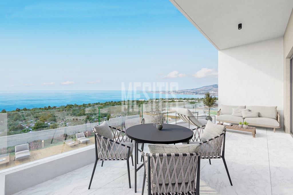 Unobstructed Seaview Luxury Ground Floor 1 Bedroom Apartment For Sale In Kissonerga, Pafos - With A Large Communal Overflow Swimming Pool_37031